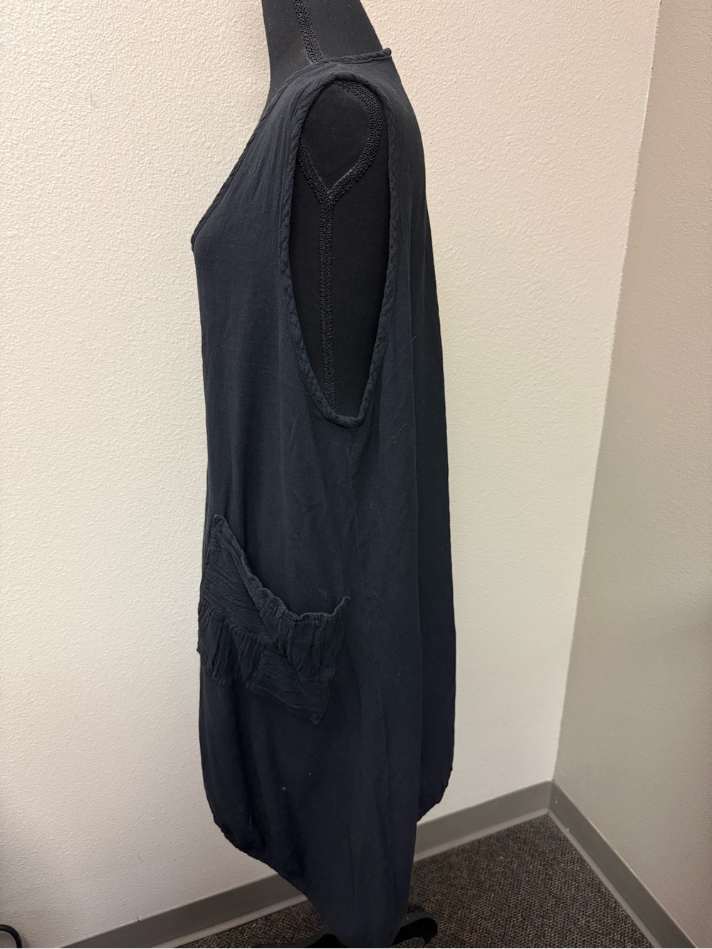 Oh My Gauze Black Sleeveless High Low Tunic Dress Oversized Pockets - Picture 5 of 9